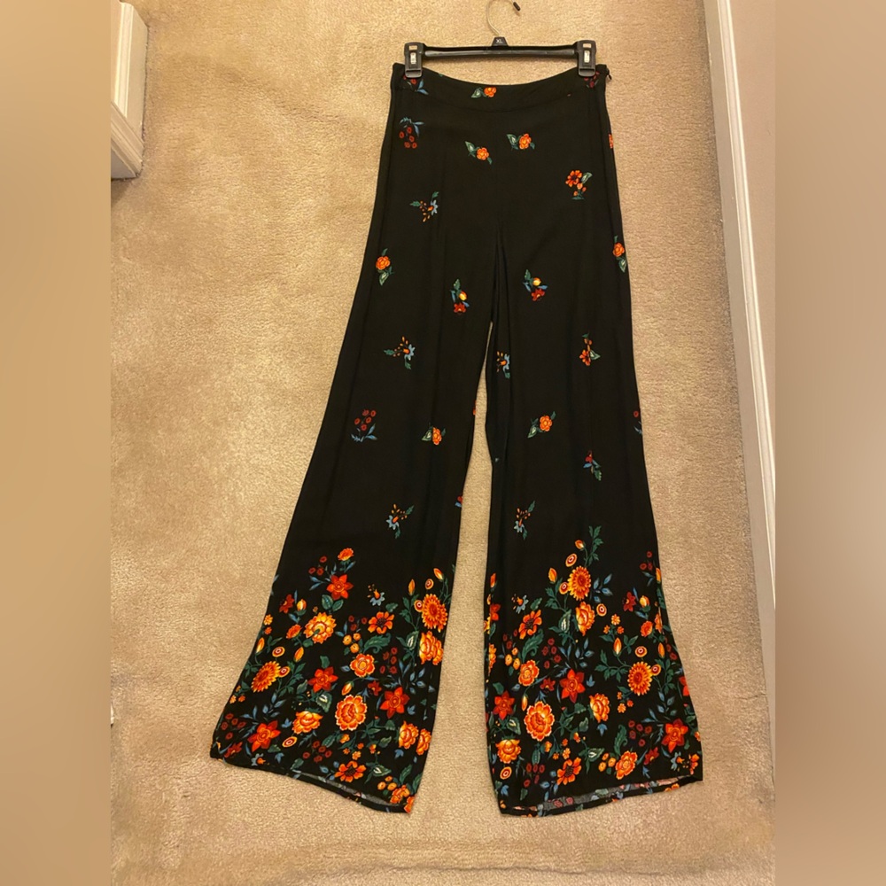 Black Floral Wide Leg Pants Forever 21